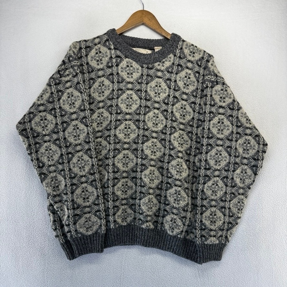 Vintage Haggar Sweater men's XL Gray Geometric Italy Wool Blend Grandpa 90s